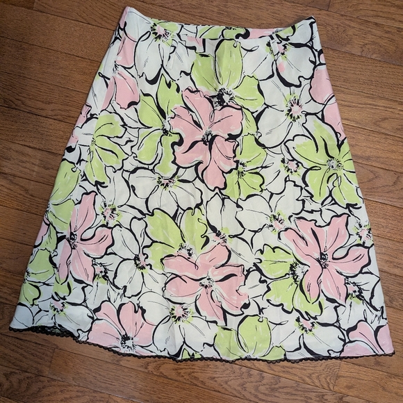 Grace Elements Dresses & Skirts - Grace Elements Silk A-Line Skirt with Pink and Green Floral Pattern